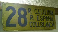 Rótulo de la línea 28 de tranvía. Local AAFCB