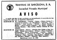 Nota informativa de Tranvías de Barcelona, enero 1965