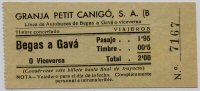 Billete de Petit Canigó SA. Barcelona-Begues. Colección Juan Domingo Ventura